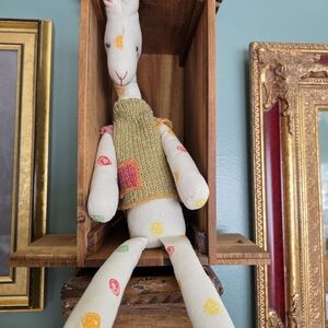 Cream Plush Bunny with Multicolor Dot Print and Green Sweater